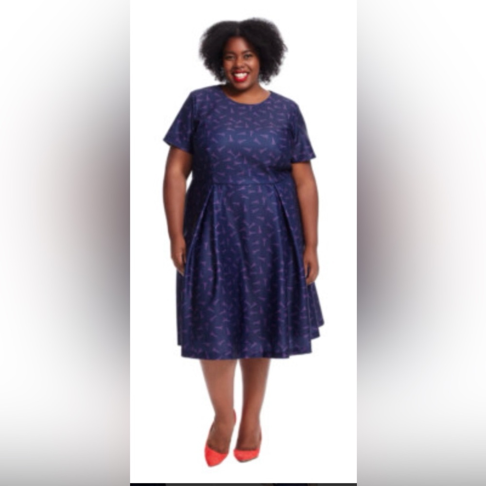 Hutch Anthropologie Eiffel Tower Print Navy Fit and Flare Dress 1X